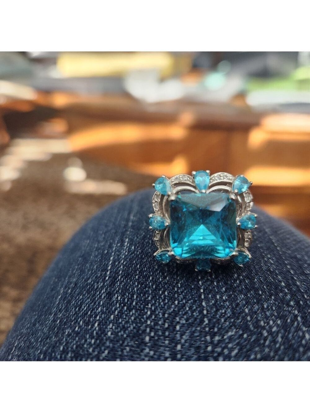 Aquamarine Ring, Sterling Silver Ring for Women, Boho Ring with Stone Blue Gemst - Picture 2 of 7